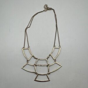 Chunky Geometric Statement Necklace Gold Tone Rhinestone Accents